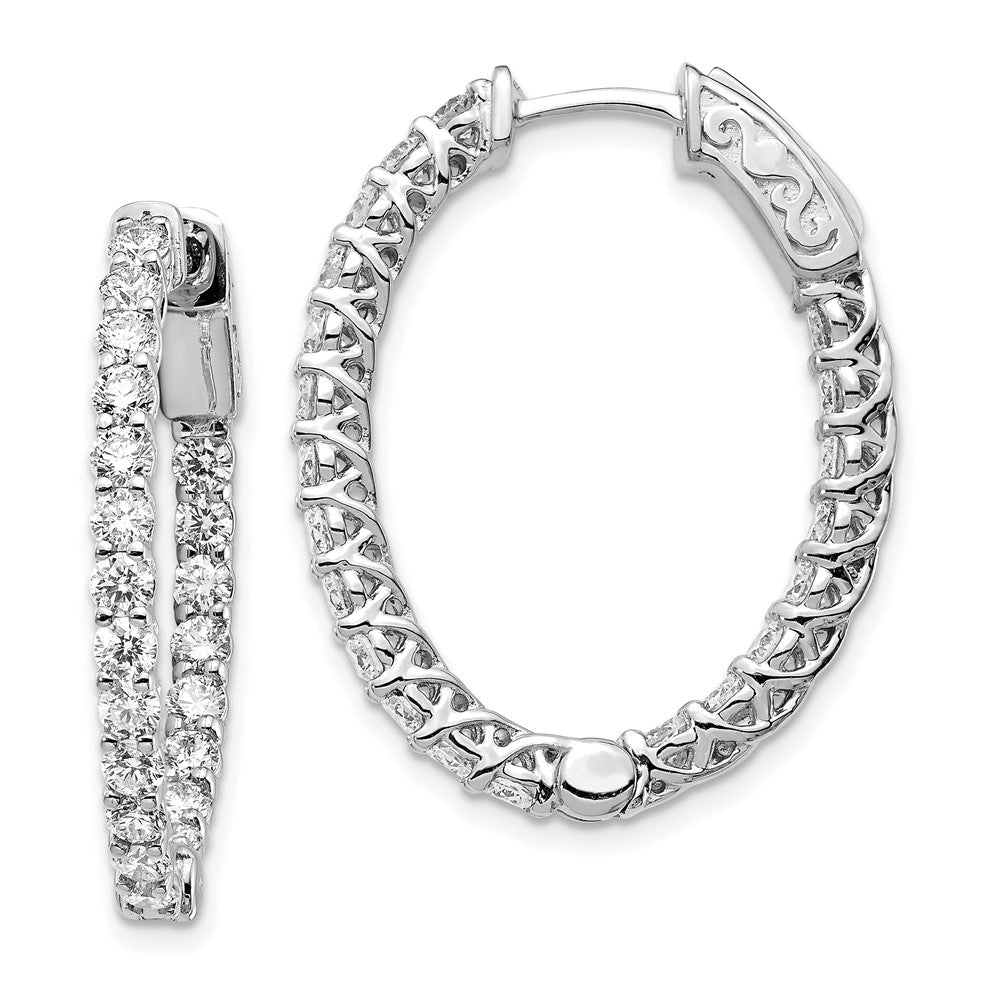 14k White Gold 2 1/2 carat Lab Grown Diamond Oval In and Out Hoop Earrings VS/SI, G