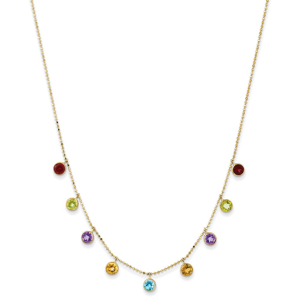 14K Yellow Gold Multi-color Gemstone Necklace 16+2"