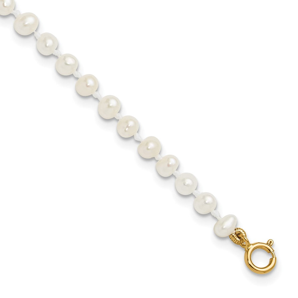 14k Yellow Gold 3-4mm White Egg Shape Freshwater Cultured Pearl 6 inch Bracelet