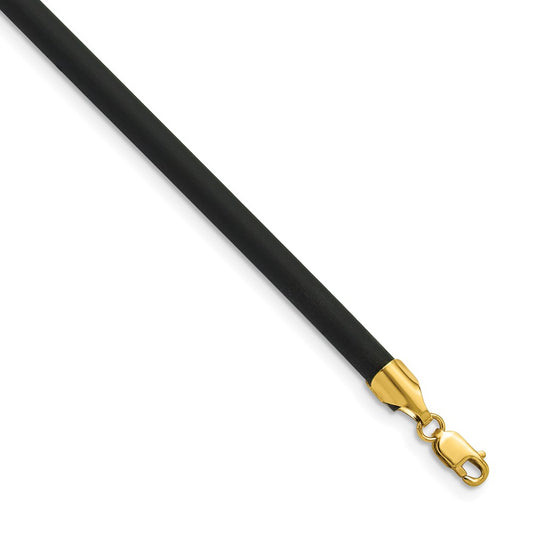 14k Yellow Gold Yellow Clasp 4mm Black Rubber Cord Necklace