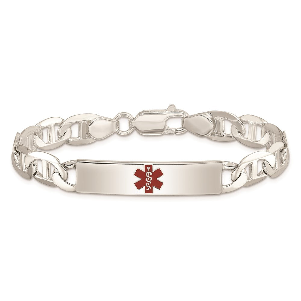 925 Sterling Silver 8mm Polished Medical Anchor Link ID Bracelet 7.5 inch
