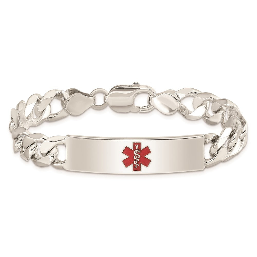 925 Sterling Silver 10mm Polished Medical Figaro Anchor Link ID Bracelet 8.5 inch