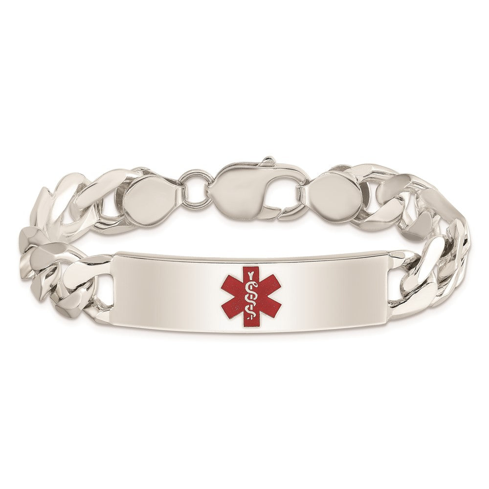 925 Sterling Silver 11mm Polished Medical Figaro Anchor Link ID Bracelet 8.5 inch