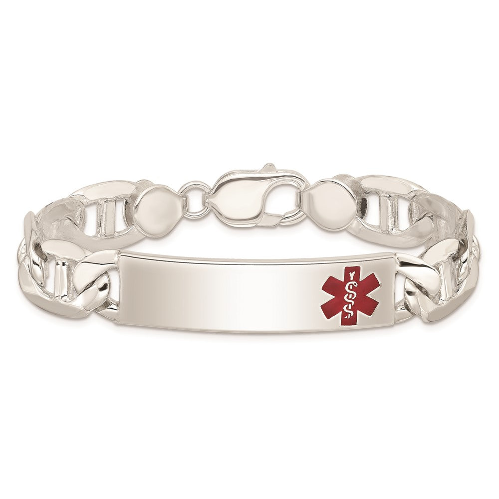 925 Sterling Silver 12mm Polished Medical Anchor Link ID Bracelet 8.5 inch
