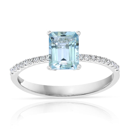Diamond2Deal 14k White Gold 0.99ct Octagon Aquamarine and Diamond Engagement Ring for Women