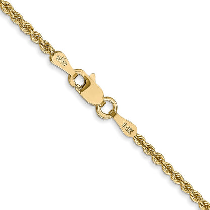 14k Yellow Gold 2mm Regular Rope Chain Necklace 16"