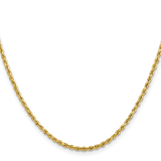 14k Yellow Gold 2mm Lightweight Diamond-Cut Rope Chain Necklace