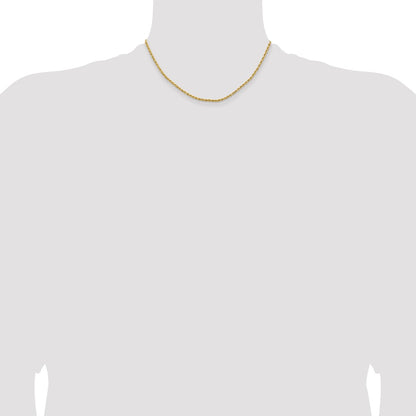 14k Yellow Gold 2mm Lightweight Diamond-Cut Rope Chain Necklace