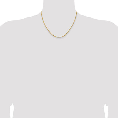 14k Yellow Gold 2mm Lightweight Diamond-Cut Rope Chain Necklace