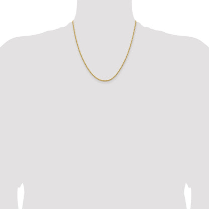 14k Yellow Gold 2mm Lightweight Diamond-Cut Rope Chain Necklace