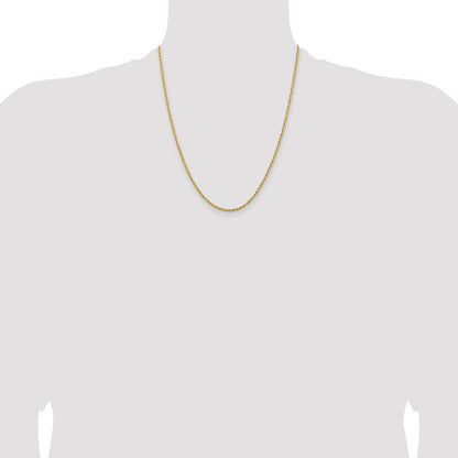 14k Yellow Gold 2mm Lightweight Diamond-Cut Rope Chain Necklace