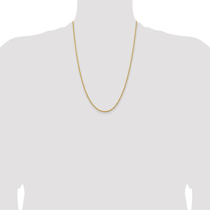 14k Yellow Gold 2mm Lightweight Diamond-Cut Rope Chain Necklace