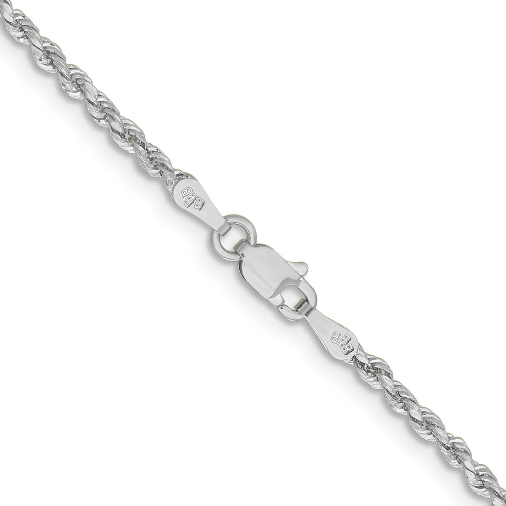 14k White Gold 2mm Lightweight Diamond-Cut Rope Chain Necklace