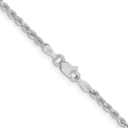 14k White Gold 2mm Lightweight Diamond-Cut Rope Chain Necklace