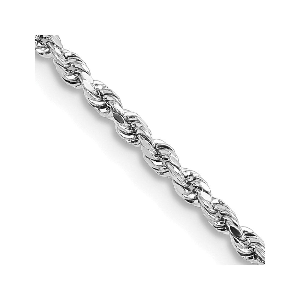 14k White Gold 2mm Lightweight Diamond-Cut Rope Chain Necklace