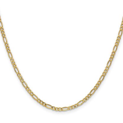 10k Yellow Gold 2.5mm Semi-Solid Figaro Chain Necklace