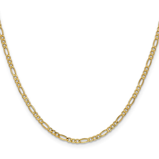 10k Yellow Gold 2.5mm Semi-Solid Figaro Chain Necklace