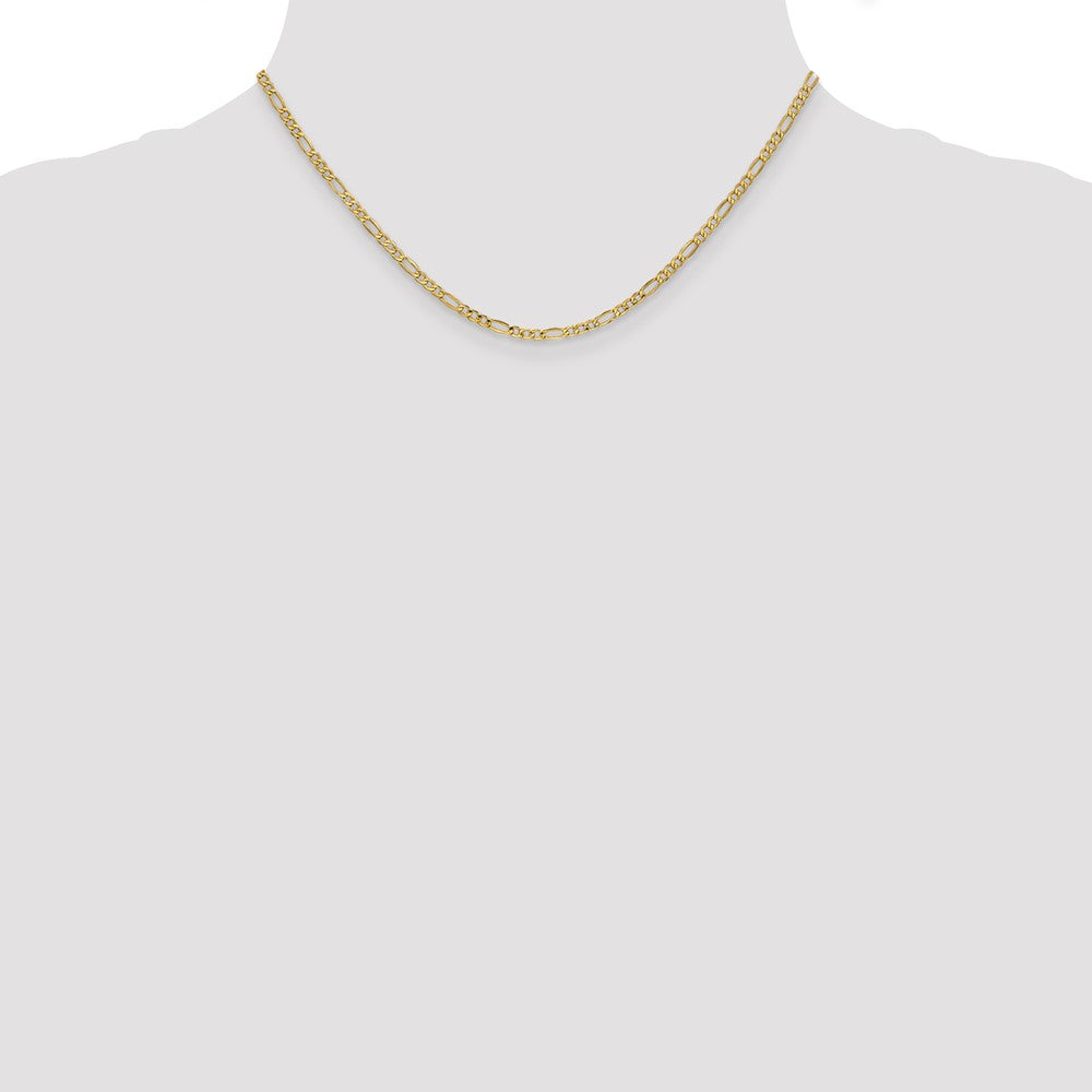 10k Yellow Gold 2.5mm Semi-Solid Figaro Chain Necklace
