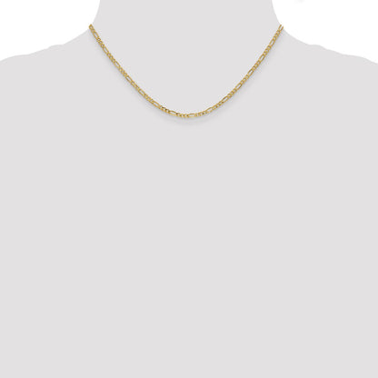 10k Yellow Gold 2.5mm Semi-Solid Figaro Chain Necklace