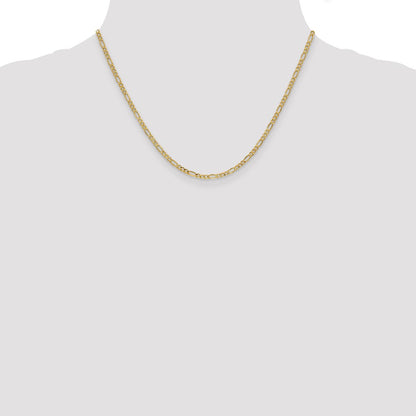 10k Yellow Gold 2.5mm Semi-Solid Figaro Chain Necklace