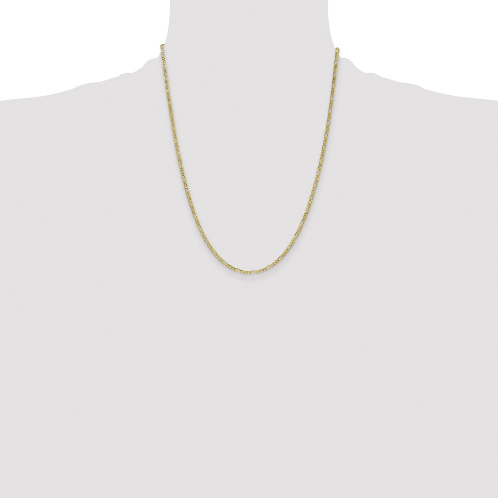 10k Yellow Gold 2.5mm Semi-Solid Figaro Chain Necklace
