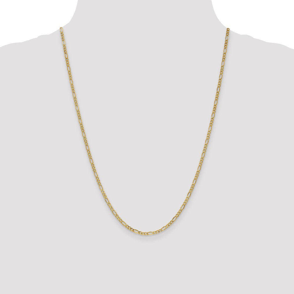10k Yellow Gold 2.5mm Semi-Solid Figaro Chain Necklace