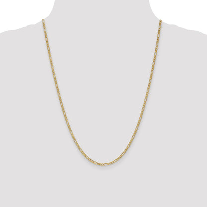 10k Yellow Gold 2.5mm Semi-Solid Figaro Chain Necklace