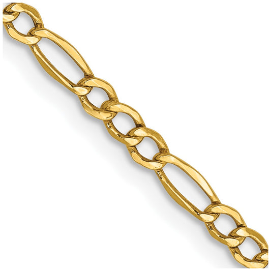 10k Yellow Gold 2.5mm Semi-Solid Figaro Chain Necklace