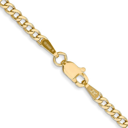 10k Yellow Gold 2.5mm Semi-Solid Curb Link Chain Necklace