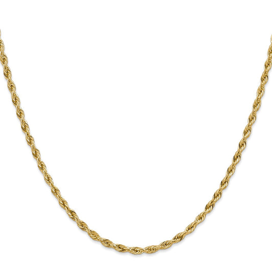 10k Yellow Gold 3mm Semi-Solid Rope Chain Necklace