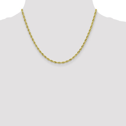 10k Yellow Gold 3mm Semi-Solid Rope Chain Necklace