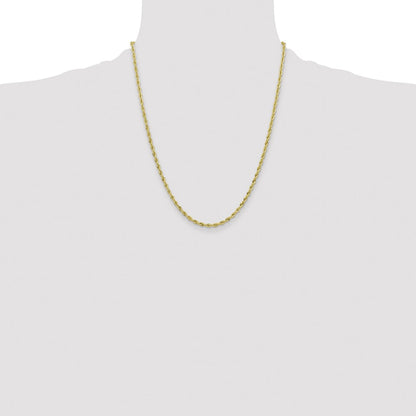 10k Yellow Gold 3mm Semi-Solid Rope Chain Necklace
