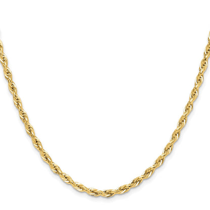 10k Yellow Gold 3.5mm Semi-Solid Rope Chain Necklace
