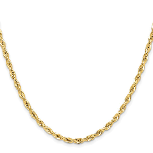 10k Yellow Gold 3.5mm Semi-Solid Rope Chain Necklace
