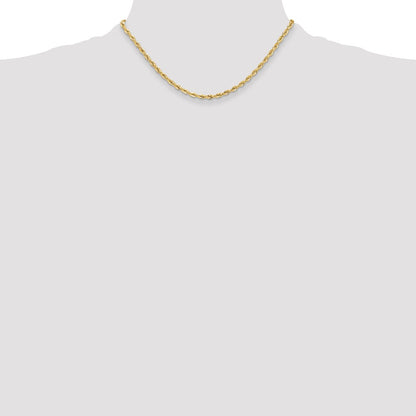 10k Yellow Gold 3.5mm Semi-Solid Rope Chain Necklace