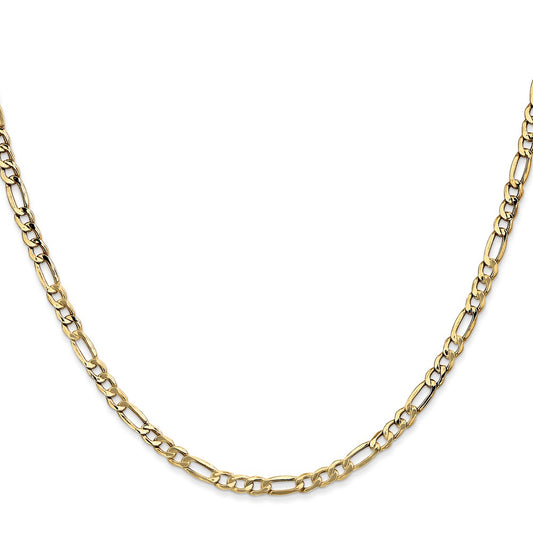10k Yellow Gold 3.5mm Semi-Solid Figaro Chain Necklace