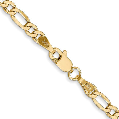 10k Yellow Gold 3.5mm Semi-Solid Figaro Chain Necklace