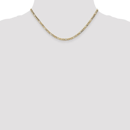 10k Yellow Gold 3.5mm Semi-Solid Figaro Chain Necklace