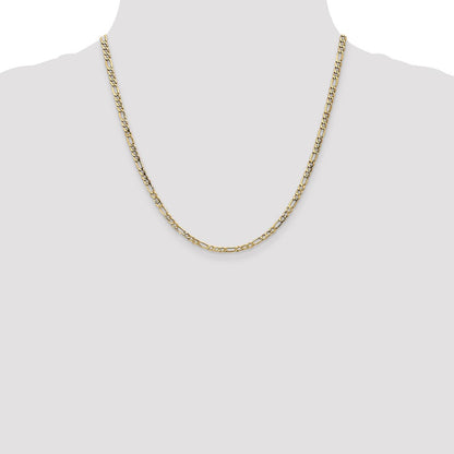 10k Yellow Gold 3.5mm Semi-Solid Figaro Chain Necklace