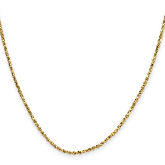 10k Yellow Gold 2mm Semi-solid Diamond-Cut Rope Chain Necklace