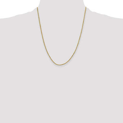 10k Yellow Gold 2mm Semi-solid Diamond-Cut Rope Chain Necklace