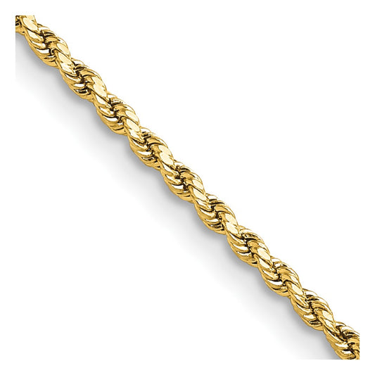 10k Yellow Gold 2mm Semi-solid Diamond-Cut Rope Chain Necklace