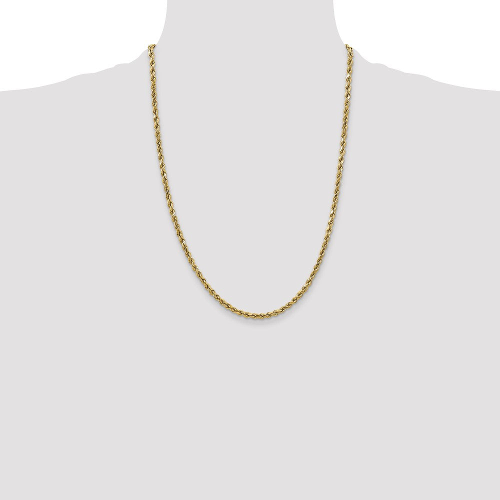 10k Yellow Gold 2.5mm Semi-solid Diamond-Cut Rope Chain Necklace