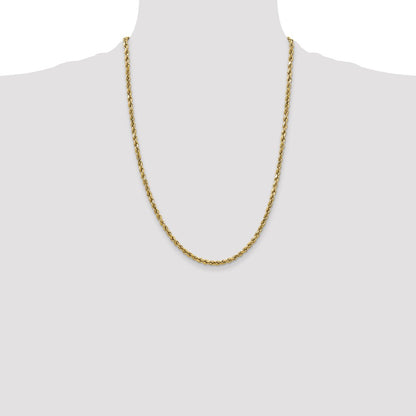 10k Yellow Gold 2.5mm Semi-solid Diamond-Cut Rope Chain Necklace