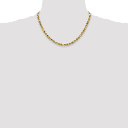 10k Yellow Gold 3.5mm Semi-solid Diamond-Cut Rope Chain Necklace