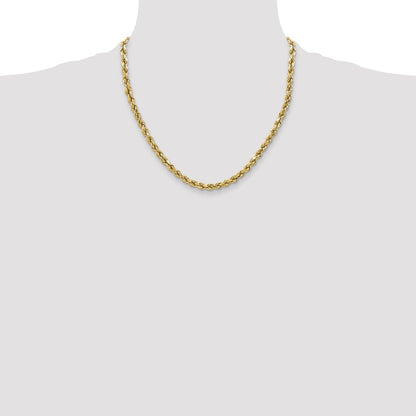 10k Yellow Gold 3.5mm Semi-solid Diamond-Cut Rope Chain Necklace