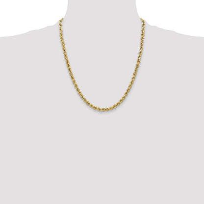 10k Yellow Gold 3.5mm Semi-solid Diamond-Cut Rope Chain Necklace