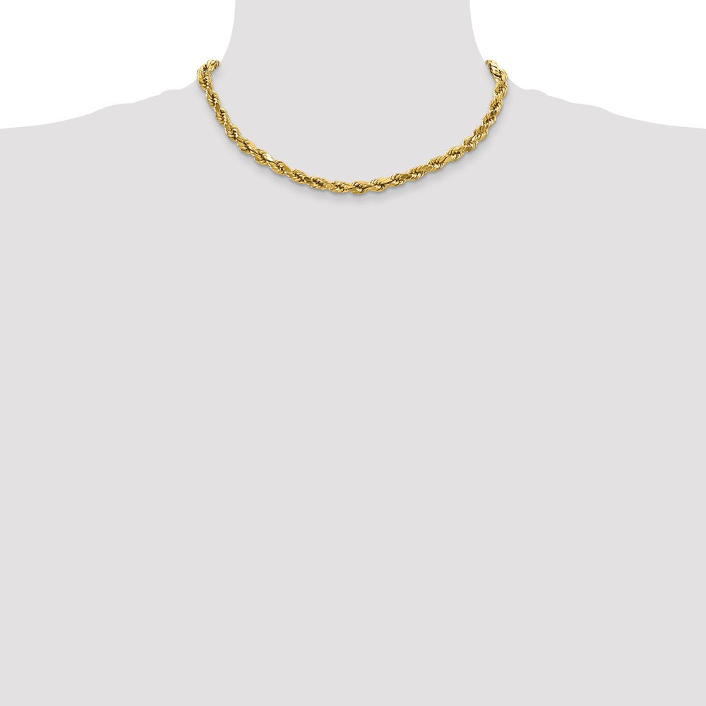 10k Yellow Gold 4mm Semi-solid Diamond-Cut Rope Chain Necklace