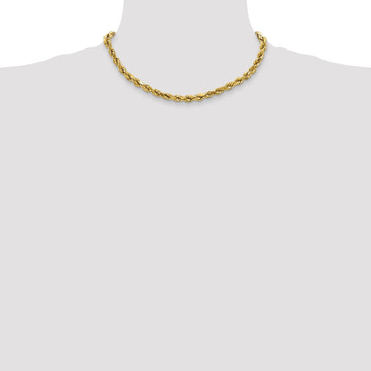 10k Yellow Gold 4mm Semi-solid Diamond-Cut Rope Chain Necklace