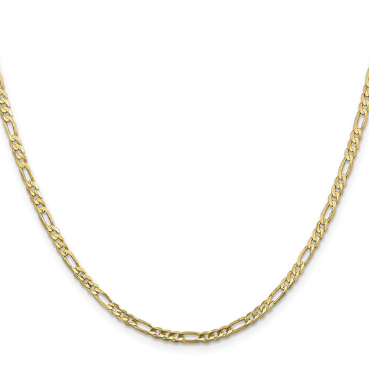 10k Yellow Gold 3mm Flat Figaro Chain Necklace